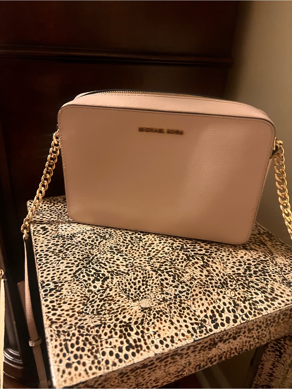 Michael Kors Blush Leather Crossbody with Gold Chain Strap